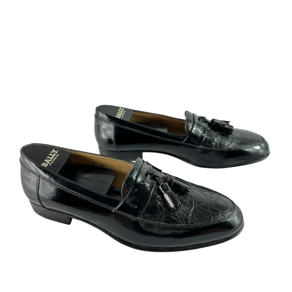 HTF Vintage BALLY Lucio Black Leather and Crocodile Loafers Shoes 9 EEE main image 8